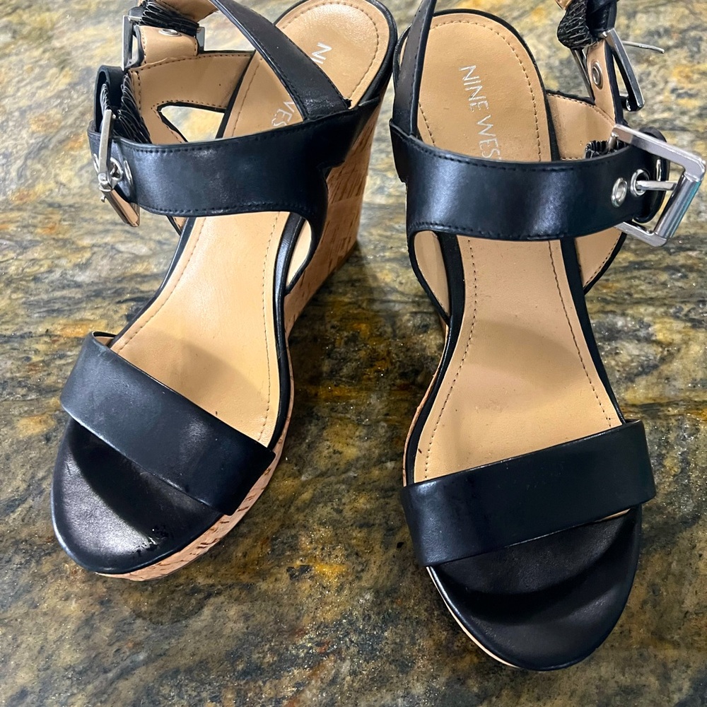 Nine West black wedge sandals